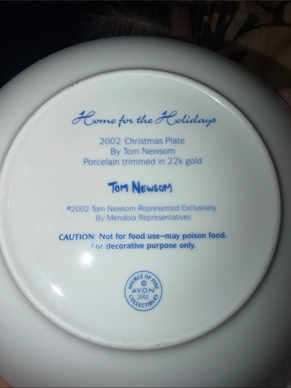 Avon 2002 Decorative Collector Plate - with 22K gold rim. Winter Village